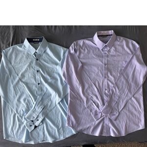 Lot of 2 Four Way Stretch Dress Shirts Mens Large Blue Purple
